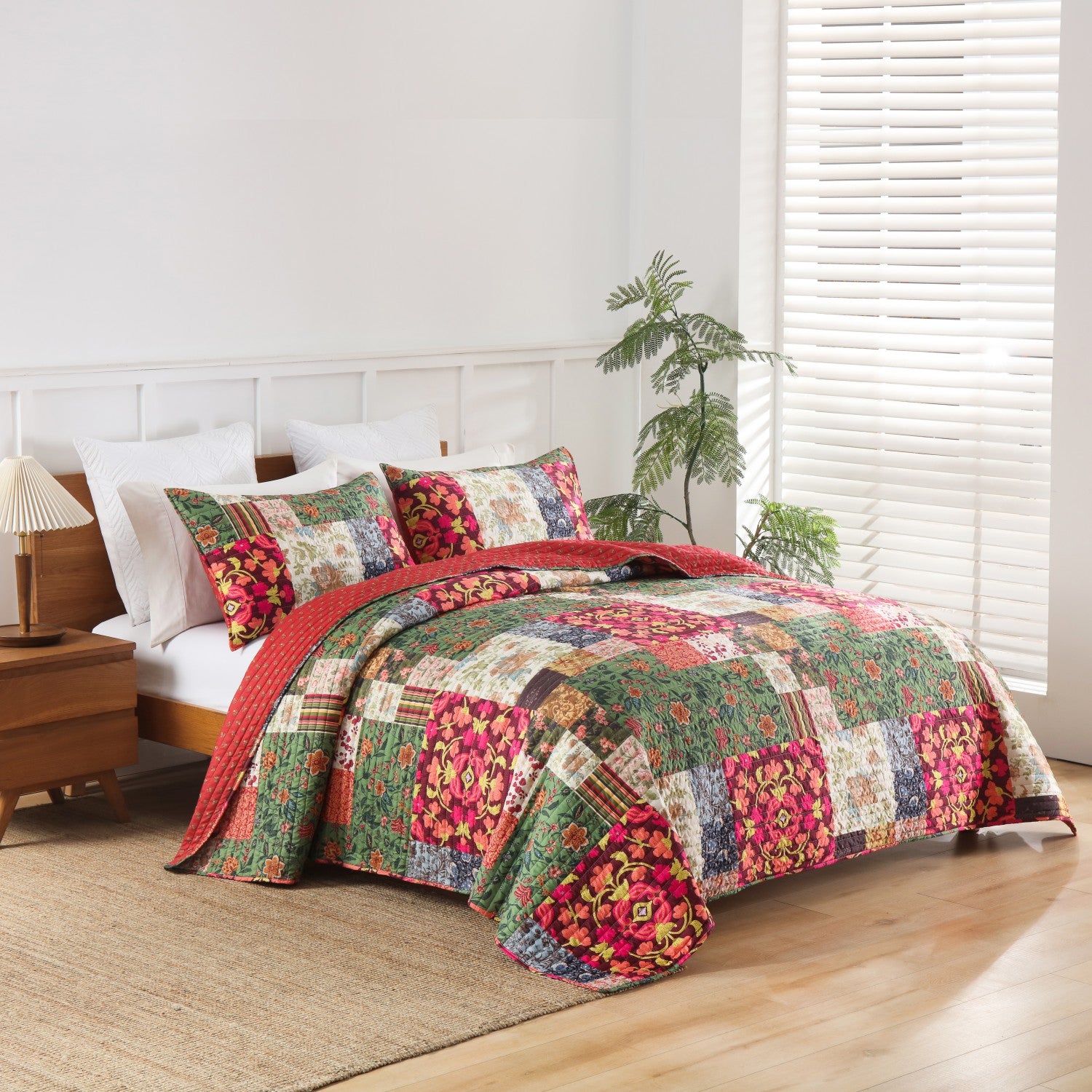 Vintage Floral Plaid Bedspread Set Lightweight Various Size