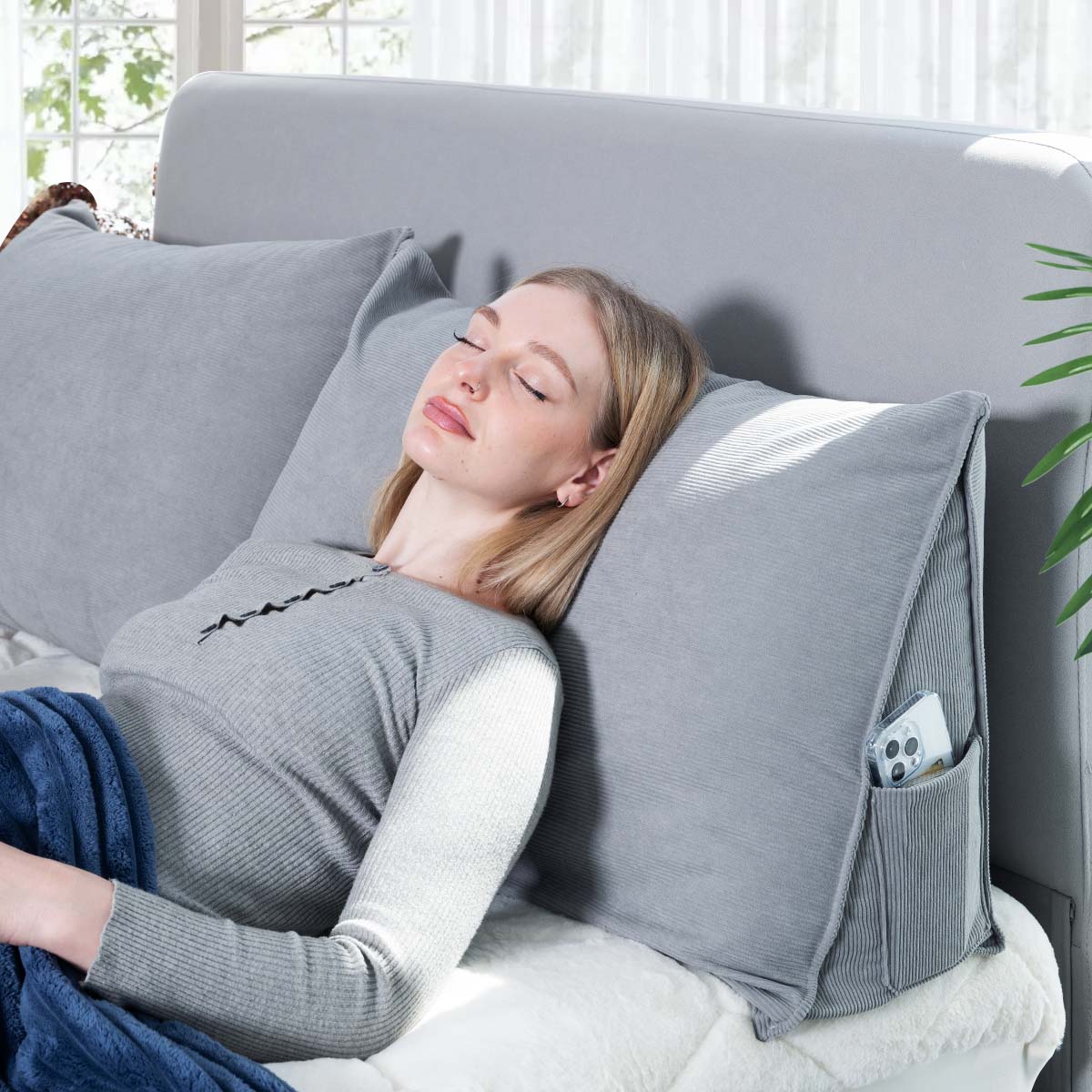 Triangle backrest pillow reduces reflux soft rabbit hair high resilience filling for bed or sofa TEXSTEAD