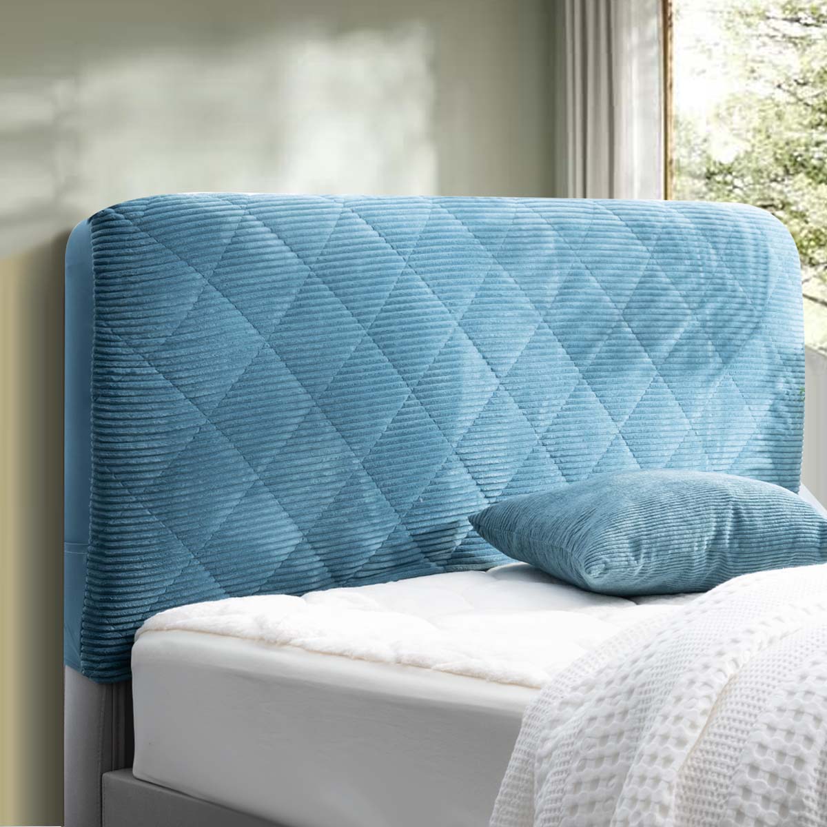Corduroy Quilted Headboard Bed Cover for Full Queen Thick Dustproof Cover Machine Washable