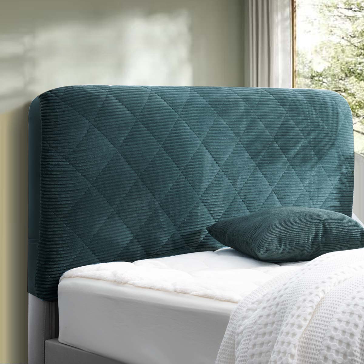 Corduroy Quilted Headboard Bed Cover for Full Queen Thick Dustproof Cover Machine Washable