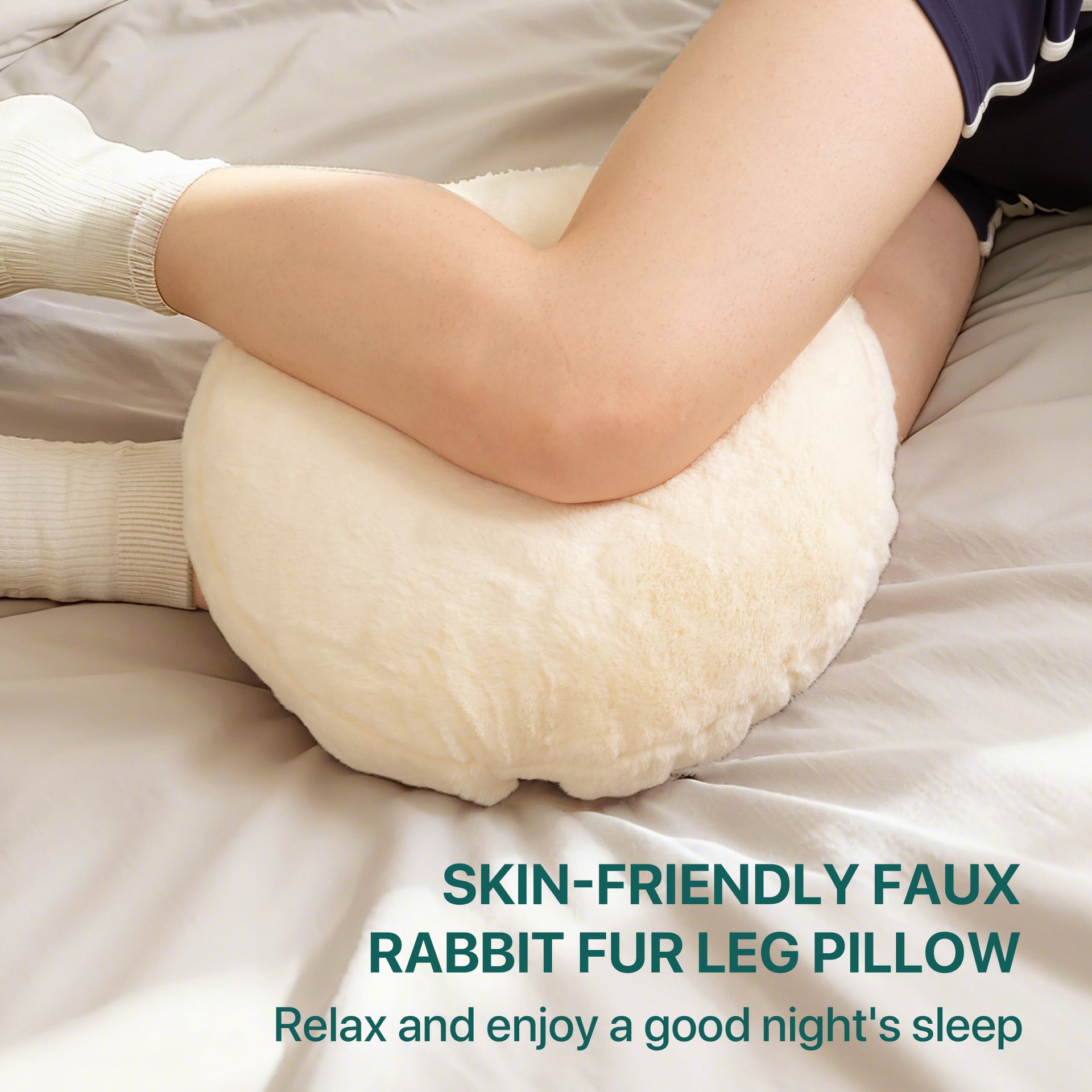 Rabbit Fur Leg Hug Pillow Square & Round Soft Knee Support Cushion for Sleeping & Relaxing