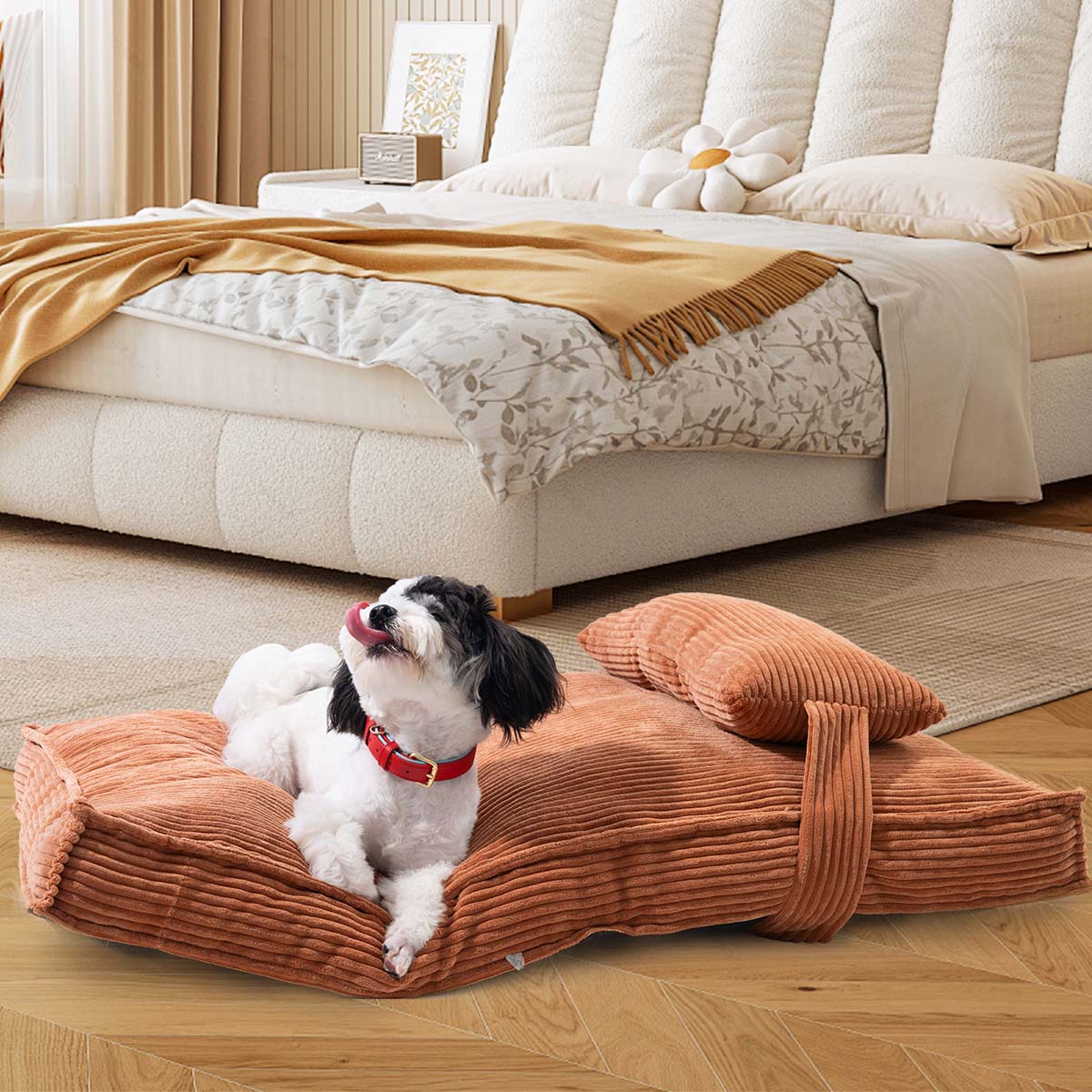 Soft Retro Fabric Anti-slip Bottom Dog Bed For Small to Medium Dogs