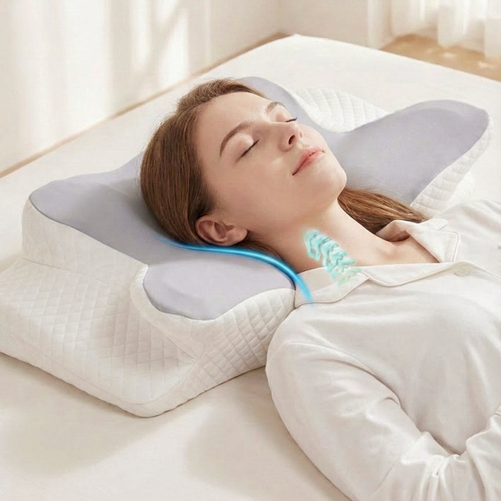 Ergonomic Multi-Functional Pillow Contoured Shape for Neck, Back, and Side Sleepers, Support Cushion for Home & Travel