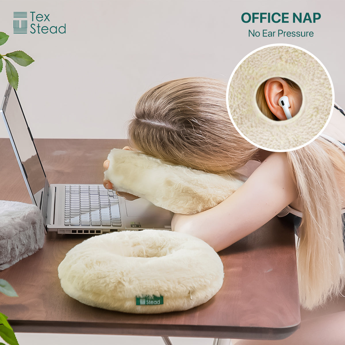 Rabbit Fur Ear Support Pillow Soft Plush Neck & Ear Comfort Cushion for Home & Travel