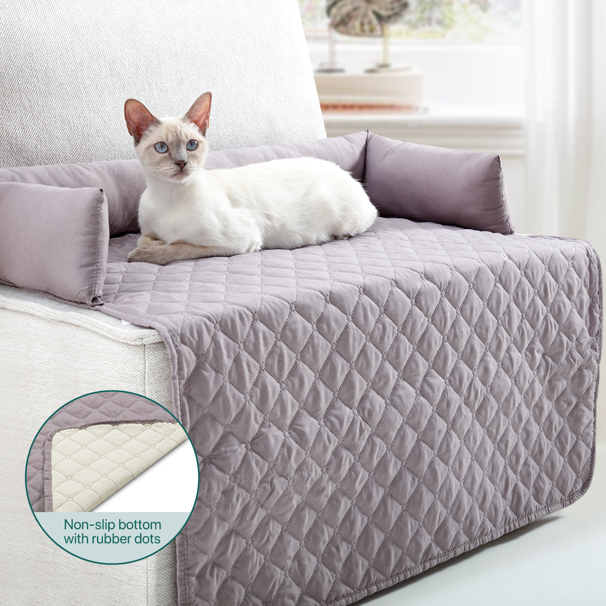 Pet Sofa Bed Slip-resistant & Scratch-resistant Washable Couch Protection with Bolster Cushions Bed