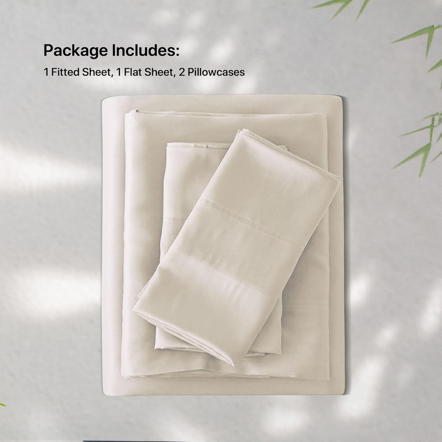 Beige Cooling Sheets Set King Size Rayon Derived from Bamboo Bed Sheets Soft Breathable