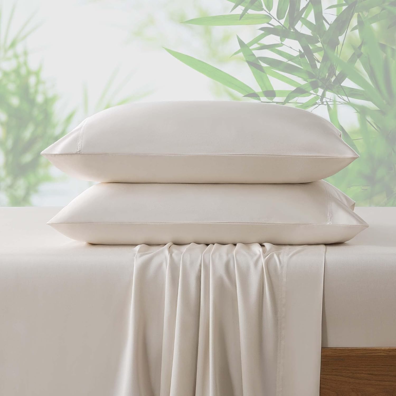 Beige Cooling Sheets Set King Size Rayon Derived from Bamboo Bed Sheets Soft Breathable