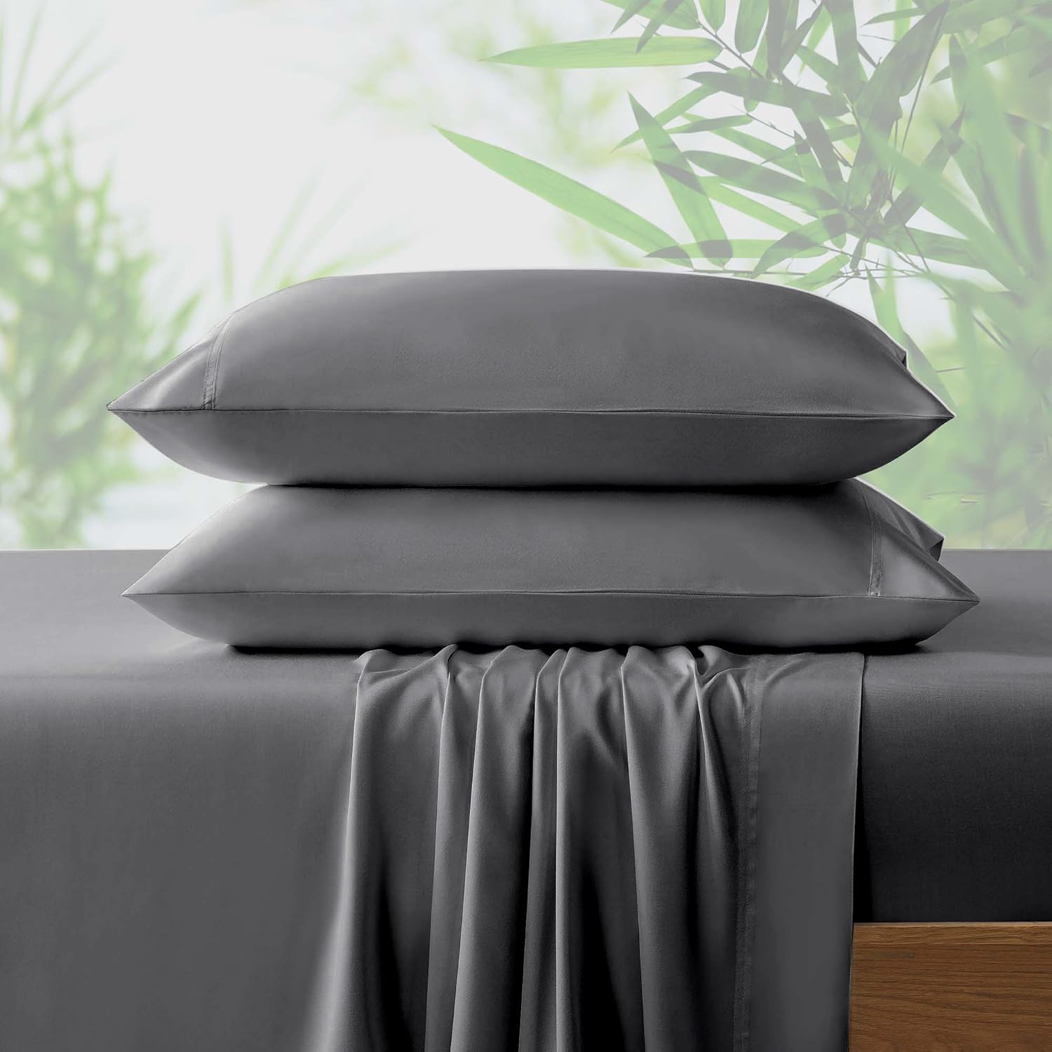 Silvergray Cooling Sheets Set King Size Rayon Derived from Bamboo Bed Sheets Soft Breathable
