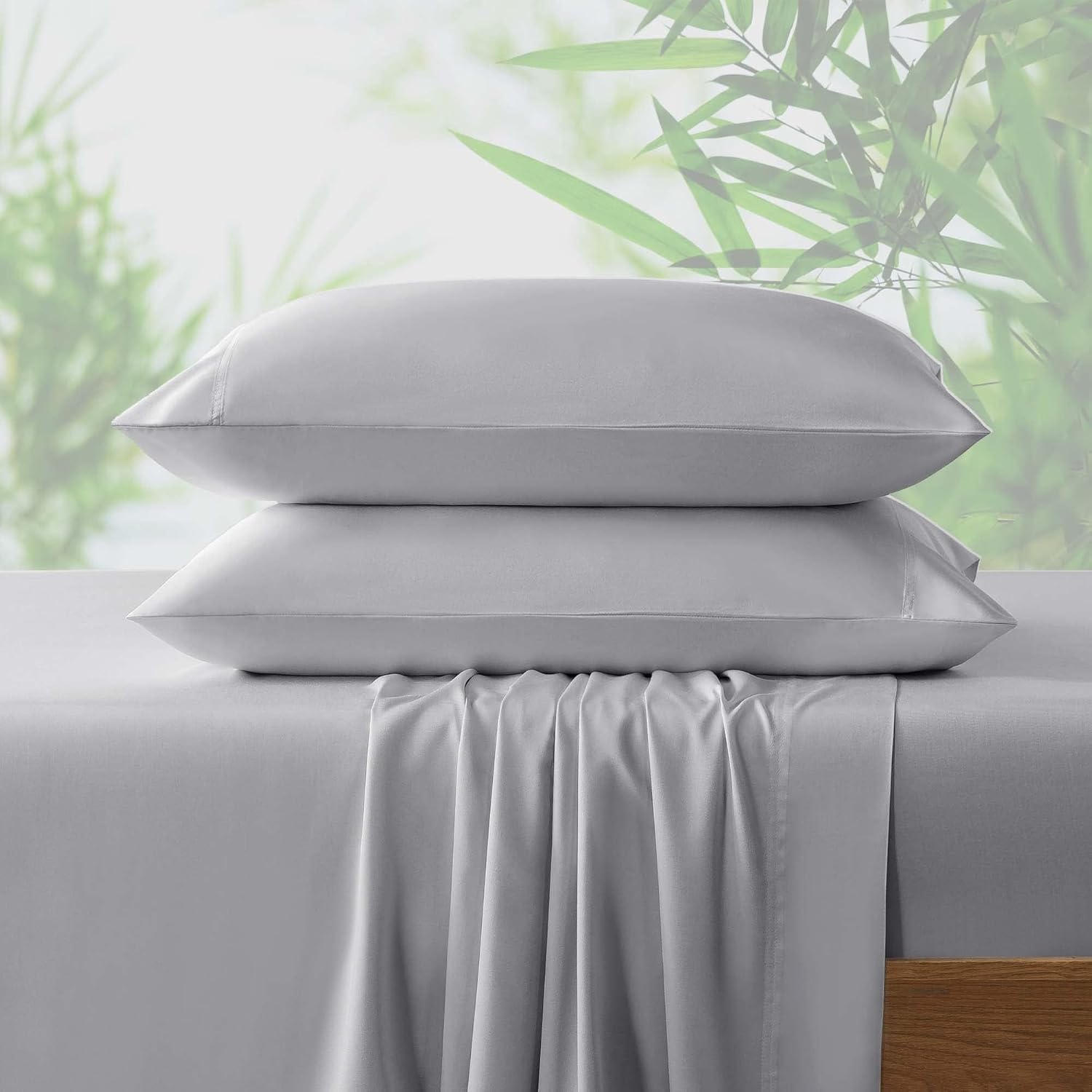 LightGray Cooling Sheets Set Full Size Rayon Derived from Bamboo Bed Sheets Soft Breathable