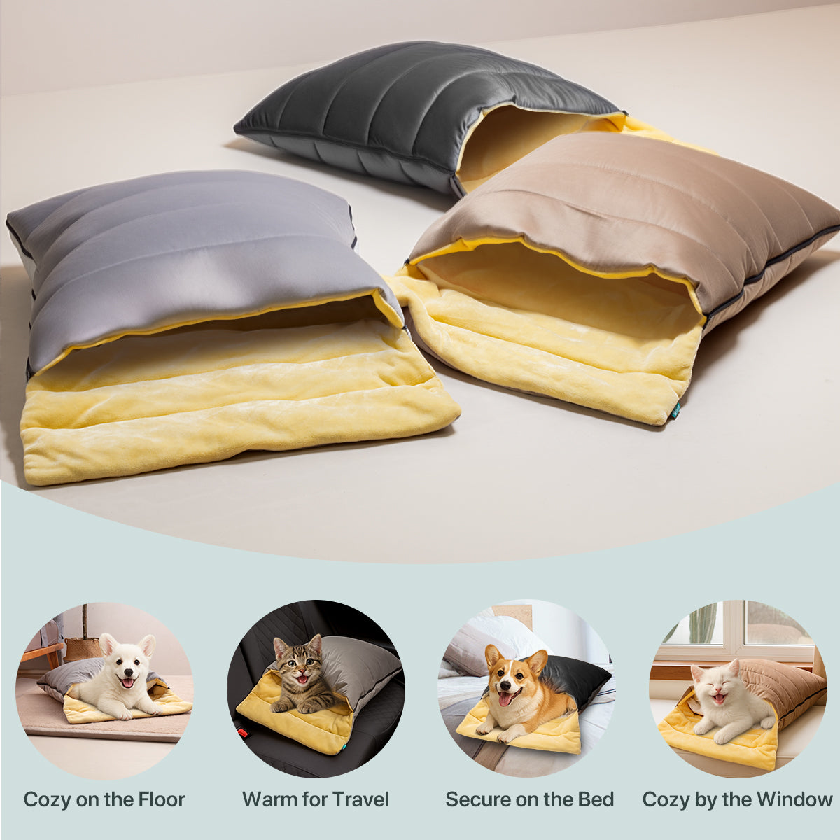 Washable Plush Cat Sleeping Bag Cozy Warm Pet Sack with 3 Sizes for Cats & Small Pets