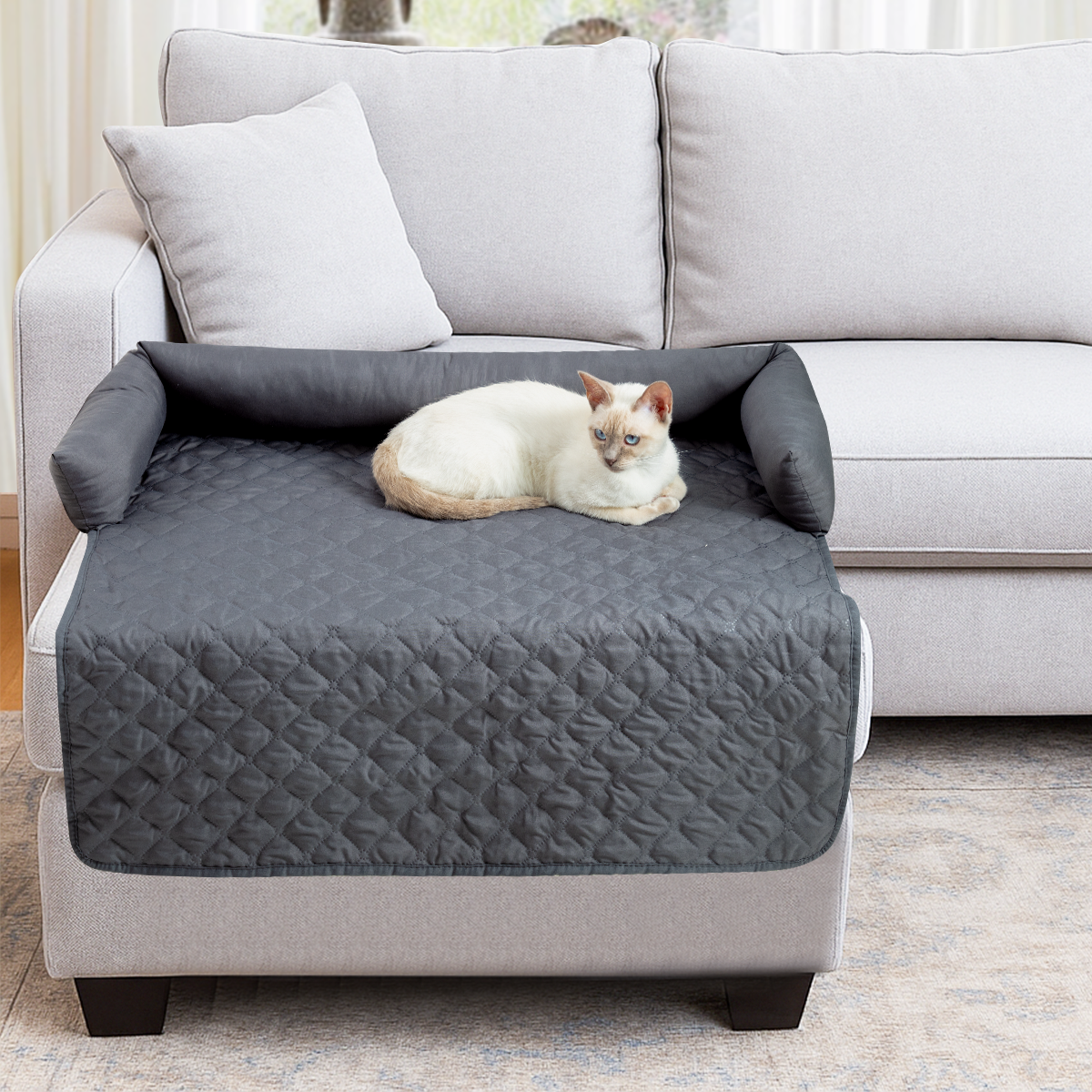 Pet Sofa Bed Slip-resistant & Scratch-resistant Washable Couch Protection with Bolster Cushions Bed