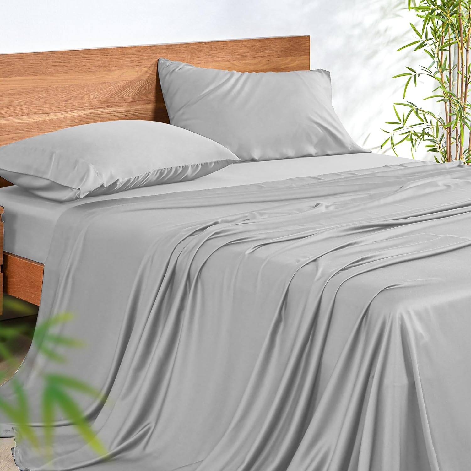 LightGray Cooling Sheets Set Full Size Rayon Derived from Bamboo Bed Sheets Soft Breathable
