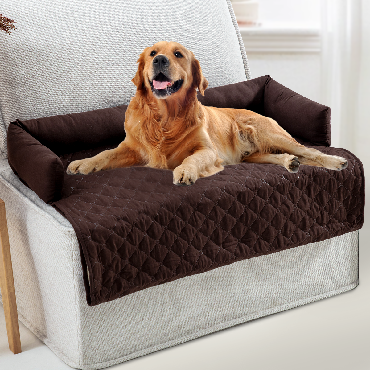 Pet Sofa Bed Slip-resistant & Scratch-resistant Washable Couch Protection with Bolster Cushions Bed