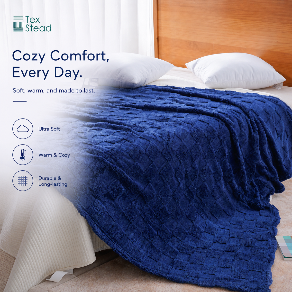 Luxury Faux Fur Throw Blanket, High-Pile Super Soft & Warm for Bed and Couch