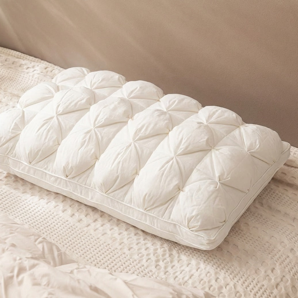Luxury Down & Feather Pillow Pinch Pleat Design Neck Support Bed Pillow