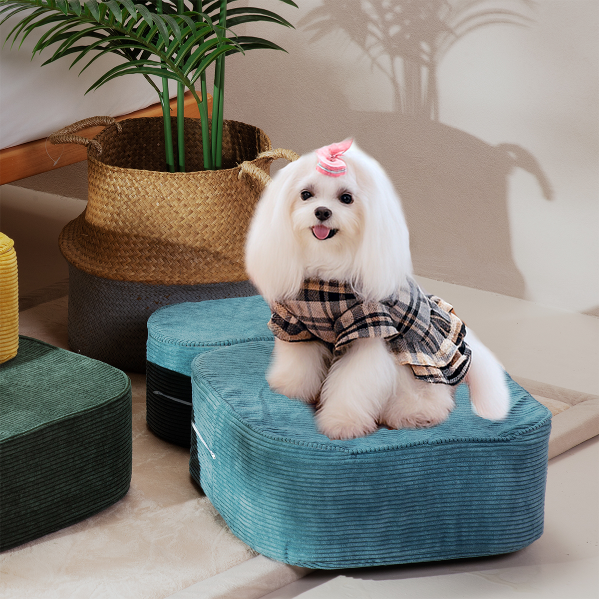 2-in-1 folding pet steps help pets climb reduce joint strain polyester fabric portable indoor outdoor TEXSTEAD