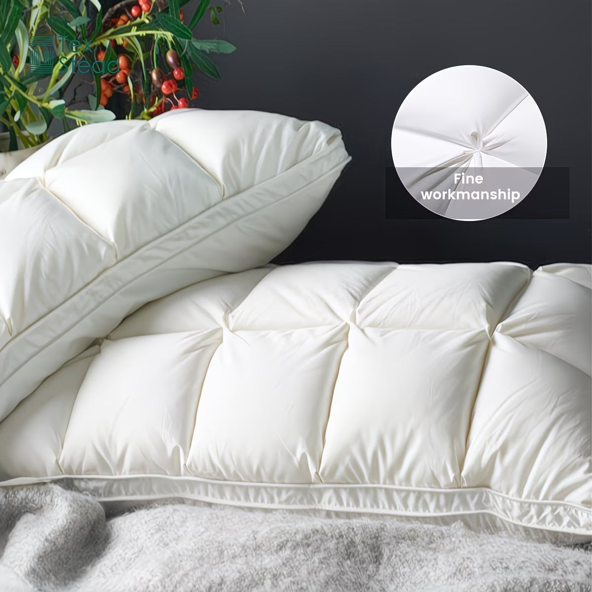 Luxury Goose Down Feather Pillow  Soft & Fluffy Design Neck Support Bed Pillow