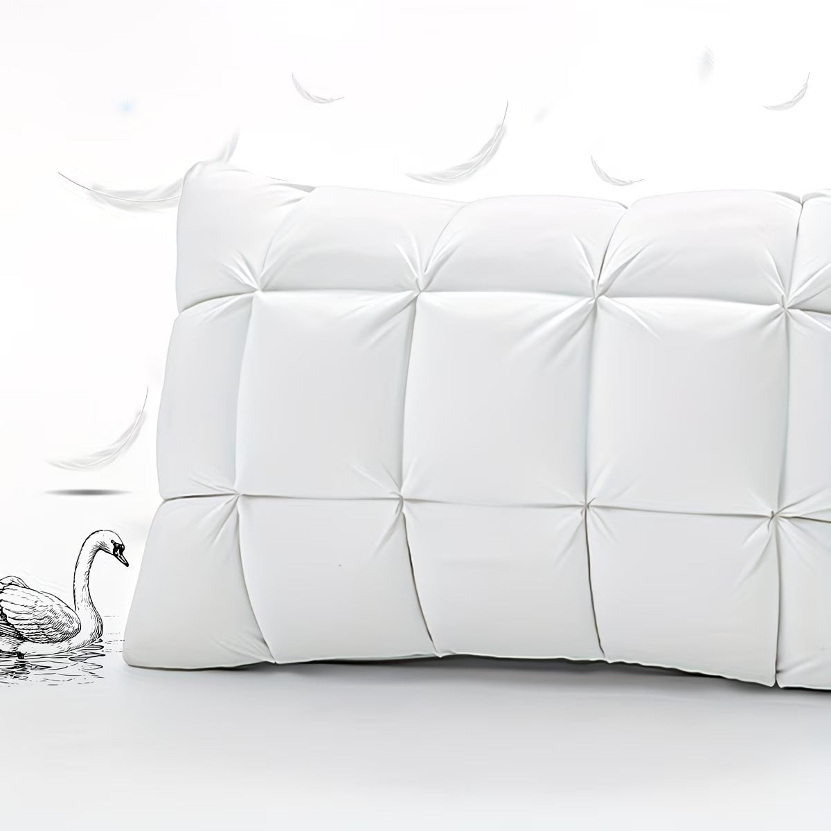 Luxury Goose Down Feather Pillow – Soft & Fluffy Pinch Pleat Design Neck Support Bed Pillow for Hotel & Home