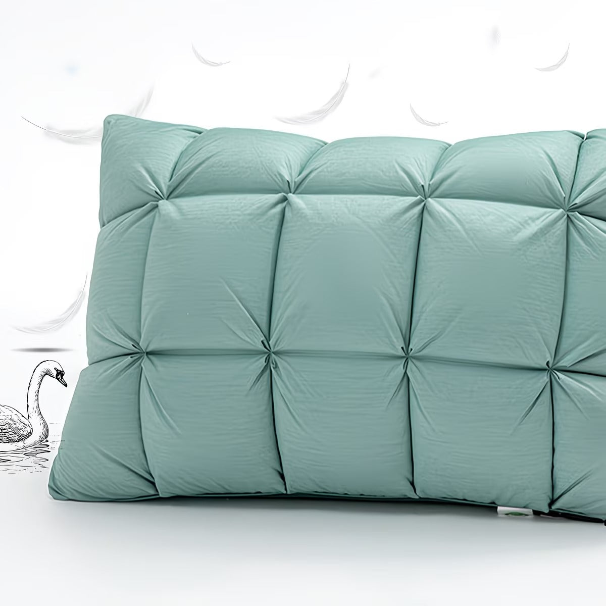 Luxury Goose Down Feather Pillow – Soft & Fluffy Pinch Pleat Design Neck Support Bed Pillow for Hotel & Home